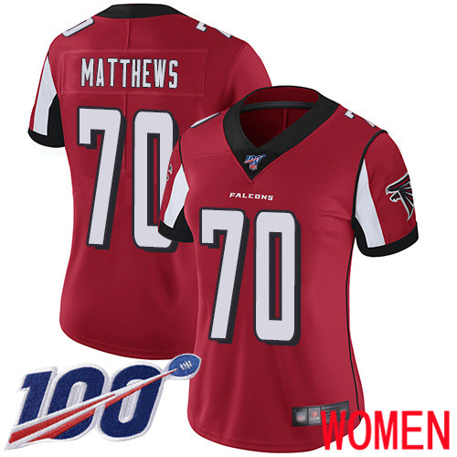 Atlanta Falcons Limited Red Women Jake Matthews Home Jersey NFL Football 70 100th Season Vapor Untouchable
